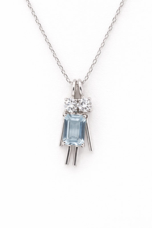 Ichi-Ni Dancing Couple Pendant Necklace with Aquamarine, Pink Tourmaline & Diamonds in PT (P2344CH)
