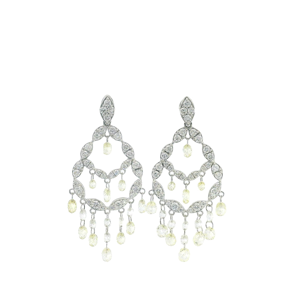 Celestial Glow: Briolite Chandelier Earrings in White Gold (E0277-1)