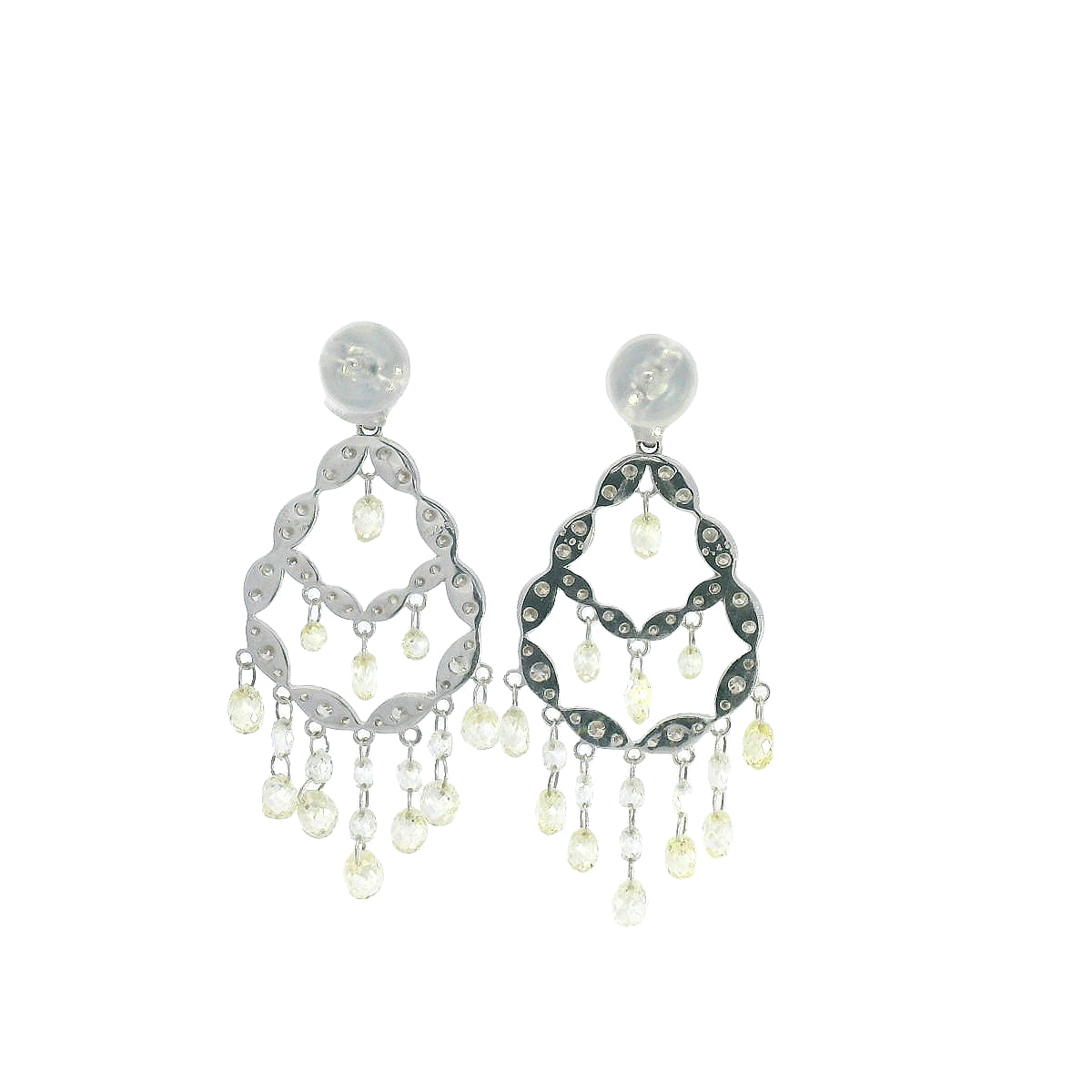 Celestial Glow: Briolite Chandelier Earrings in White Gold (E0277-1)