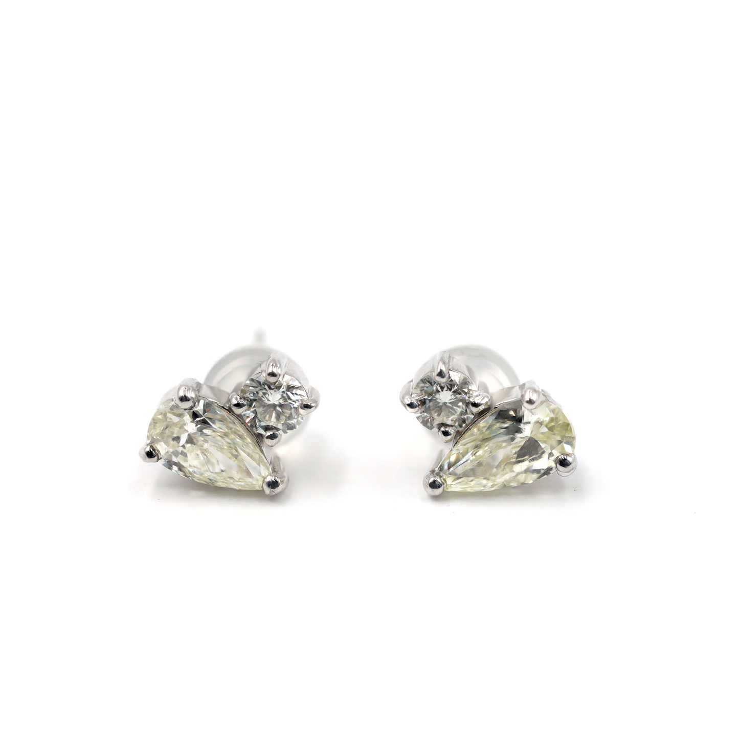 Radiant Harmony: Teardrop & Round Diamond Stud Earrings (E0332-14)