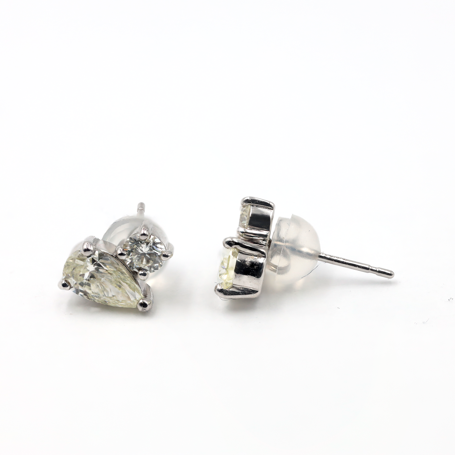 Radiant Harmony: Teardrop & Round Diamond Stud Earrings (E0332-14)