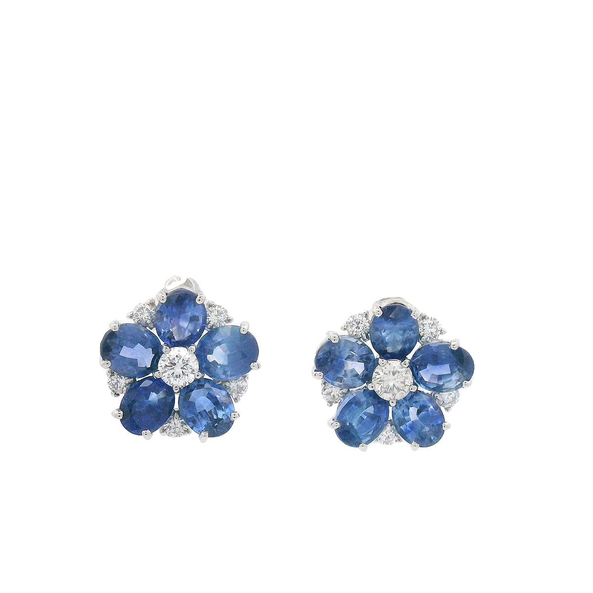 Elegant Blue Sapphire Flower Earrings (E0370-1)