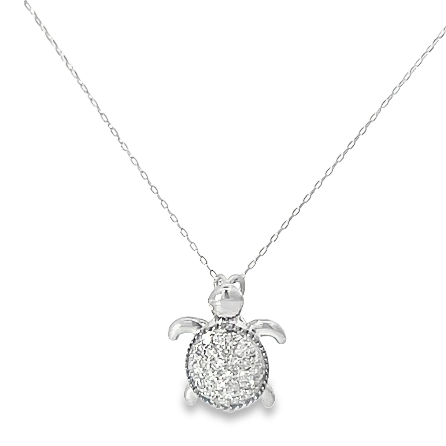 Oceanic Grace: White Gold & Diamond Turtle Pendant (P2199CH-9)