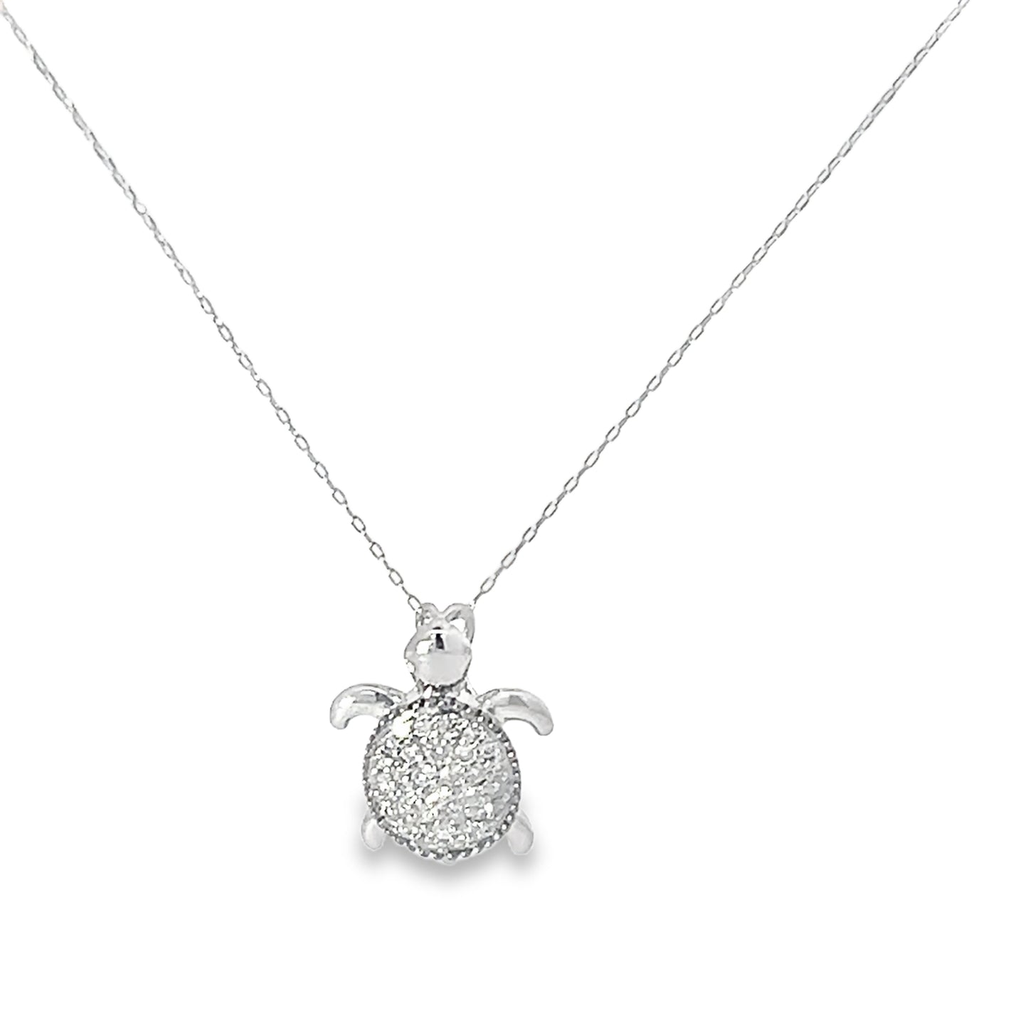 Oceanic Grace: White Gold & Diamond Turtle Pendant (P2199CH-9)