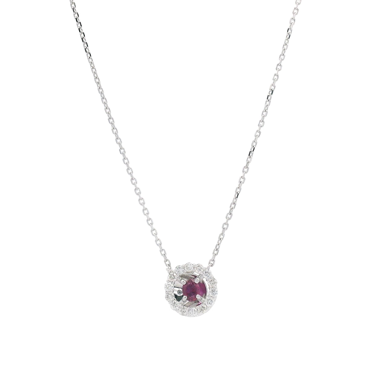 Regal Glow: Ruby & Diamond Halo Pendant in White Gold (P2272CH-9)