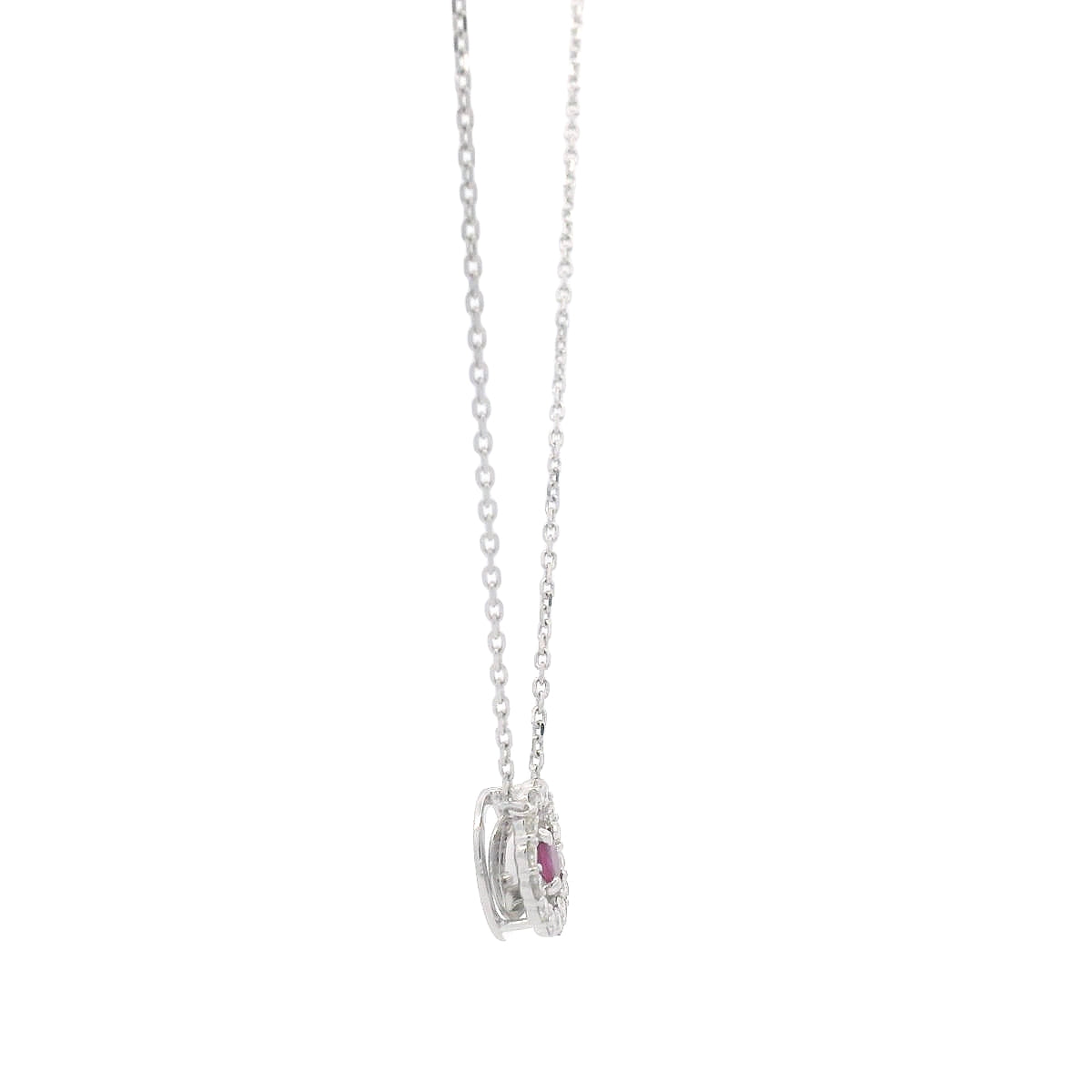 Regal Glow: Ruby & Diamond Halo Pendant in White Gold (P2272CH-9)