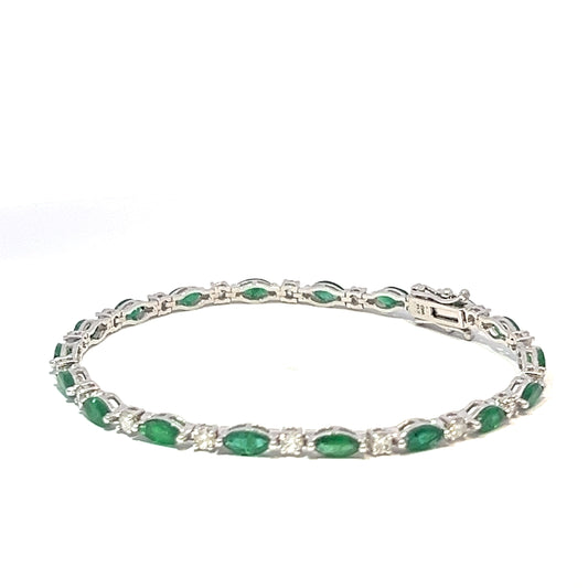 Exquisite Emerald & Diamond Bracelet – 18K White Gold (CX1361)