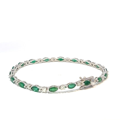 Exquisite Emerald & Diamond Bracelet – 18K White Gold (CX1361)