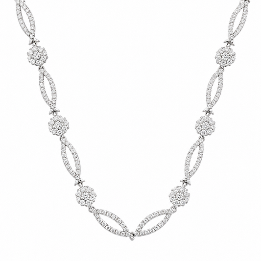 Floral Marquise Diamond Necklace in White Gold (CX5218)