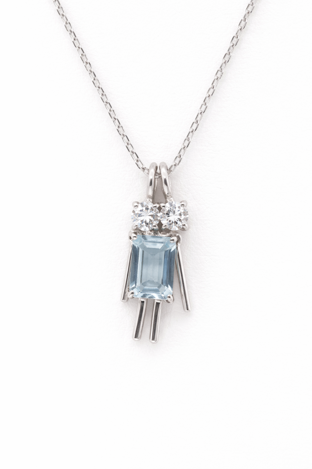 Ichi-Ni Dancing Couple Pendant Necklace with Aquamarine, Pink Tourmaline & Diamonds in PT (P2344CH)