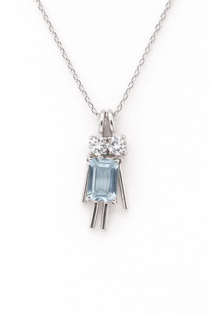 Ichi-Ni Dancing Couple Pendant Necklace with Aquamarine, Pink Tourmaline & Diamonds in PT (P2344CH)