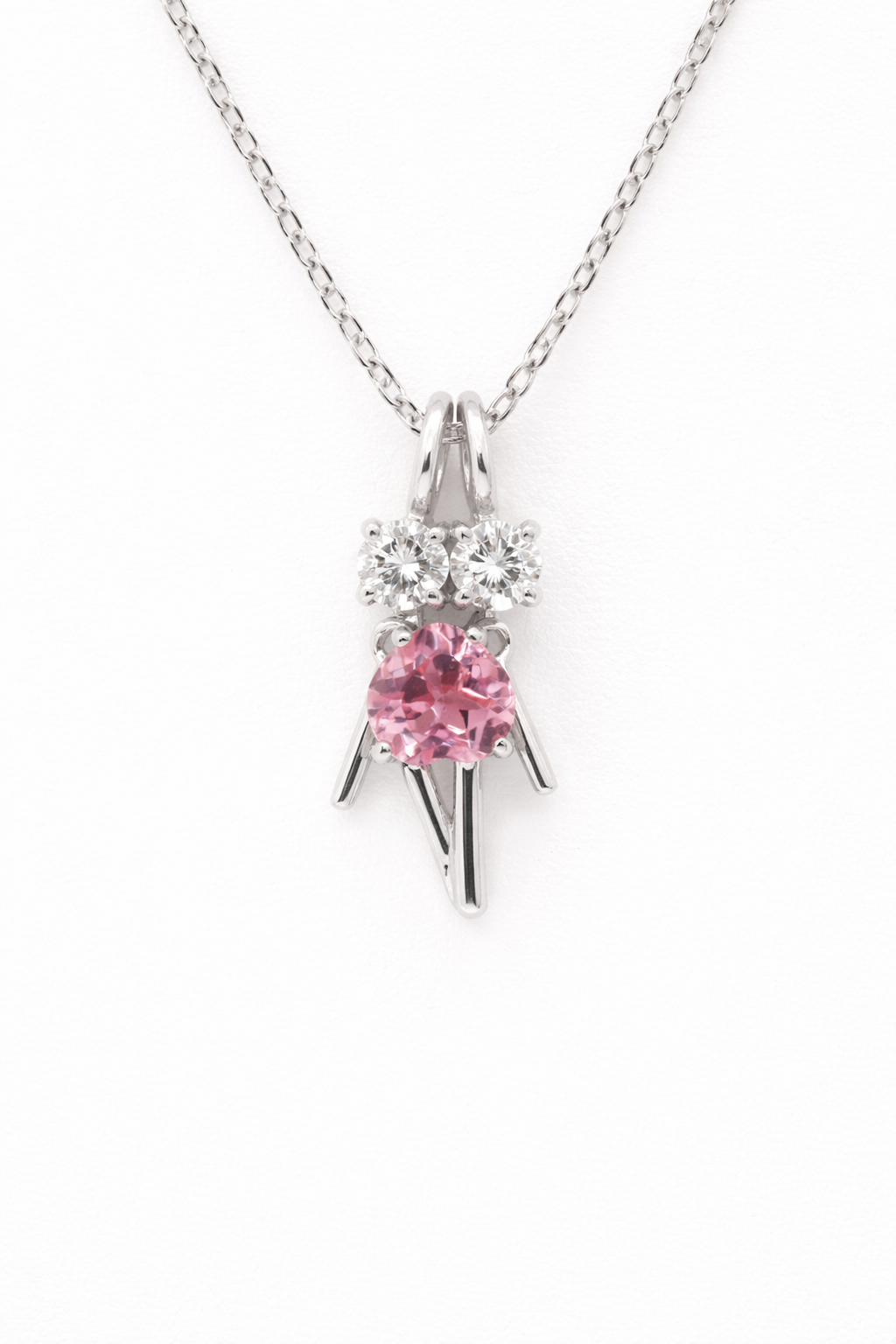 Ichi-Ni Dancing Couple Pendant Necklace with Aquamarine, Pink Tourmaline & Diamonds in PT (P2344CH)