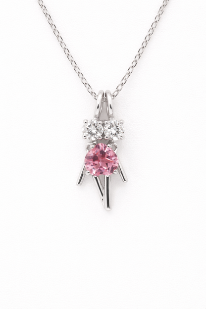 Ichi-Ni Dancing Couple Pendant Necklace with Aquamarine, Pink Tourmaline & Diamonds in PT (P2344CH)