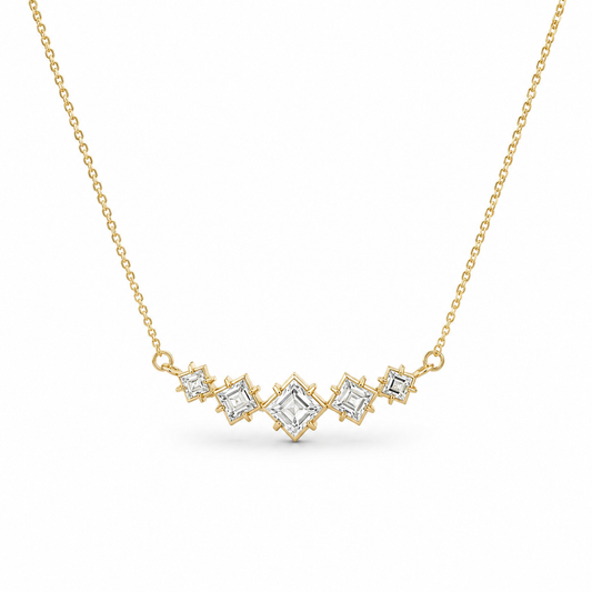 Geometric Diamond Bar Necklace in K18 Yellow Gold (AE5209)