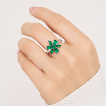 Emerald Floral Bloom Ring in Platinum (R2198)