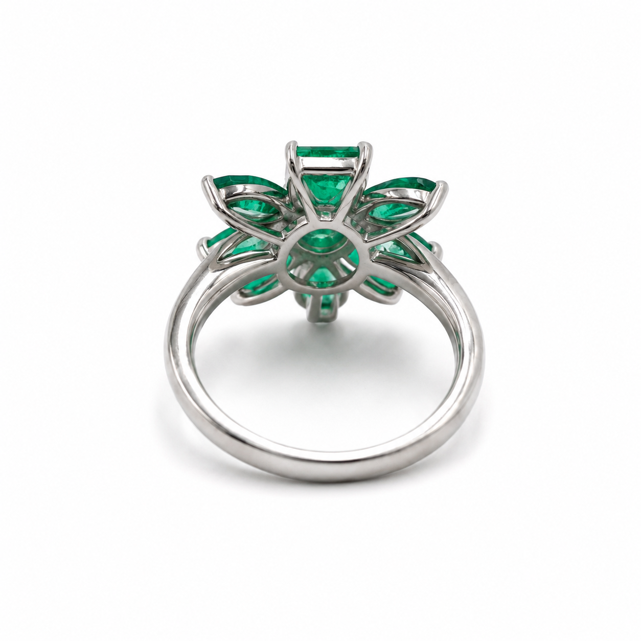 Emerald Floral Bloom Ring in Platinum (R2198)