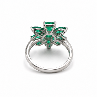 Emerald Floral Bloom Ring in Platinum (R2198)