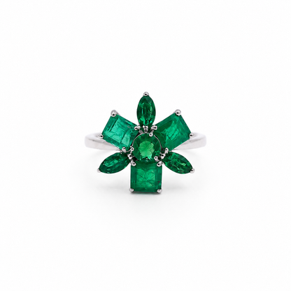 Emerald Floral Bloom Ring in Platinum (R2198)
