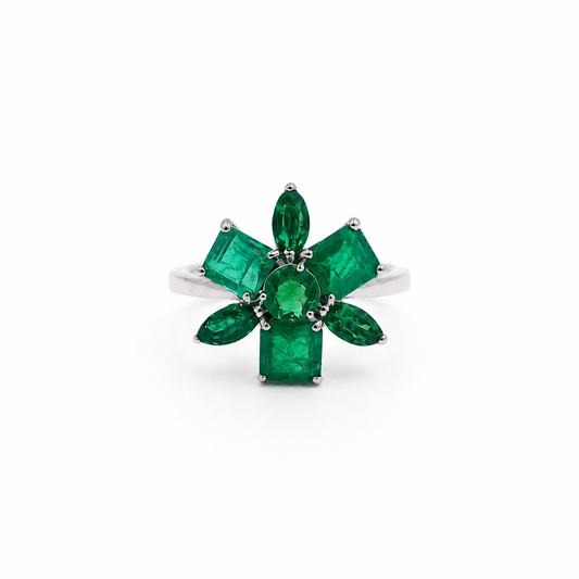 Emerald Floral Bloom Ring in Platinum (R2198)