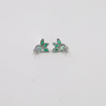 Emerald Floral Bloom Stud Earrings in Platinum (E0487)