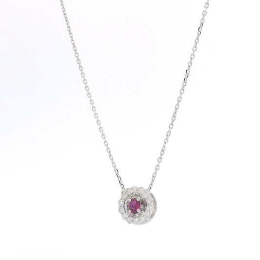 K18 White Gold Ruby & Diamond Halo Pendant – A Moment of Radiance(P2272CH-9)