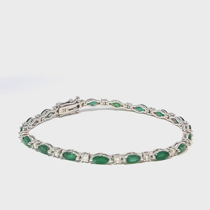 Exquisite Emerald & Diamond Bracelet – 18K White Gold (CX1361)