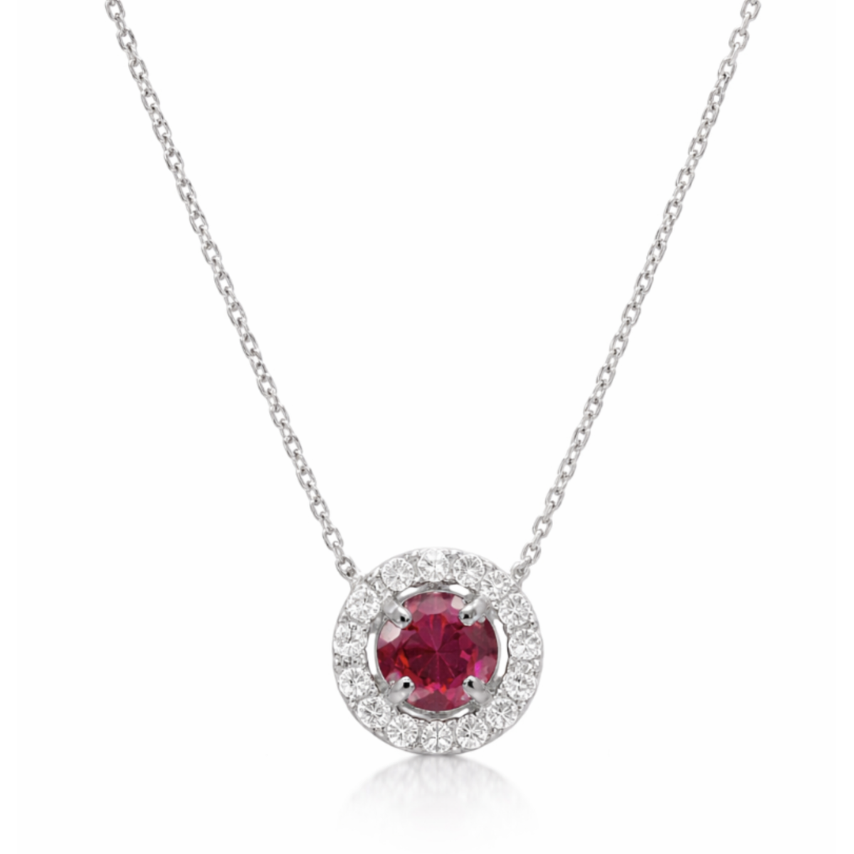K18 White Gold Ruby & Diamond Halo Pendant – A Moment of Radiance(P2272CH-9)